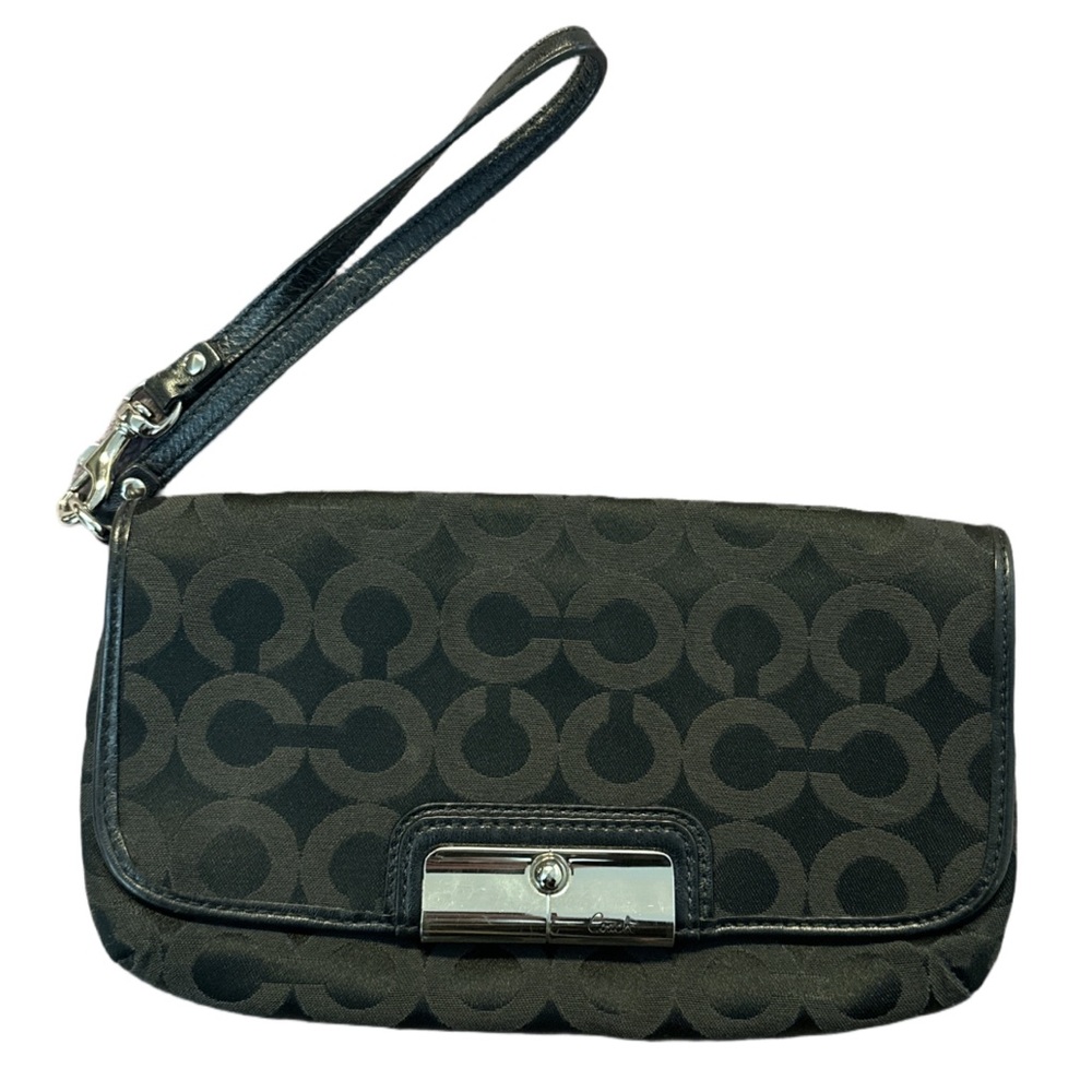 Y2K COACH leather canvas monogram kristin clutch wallet w/strap.